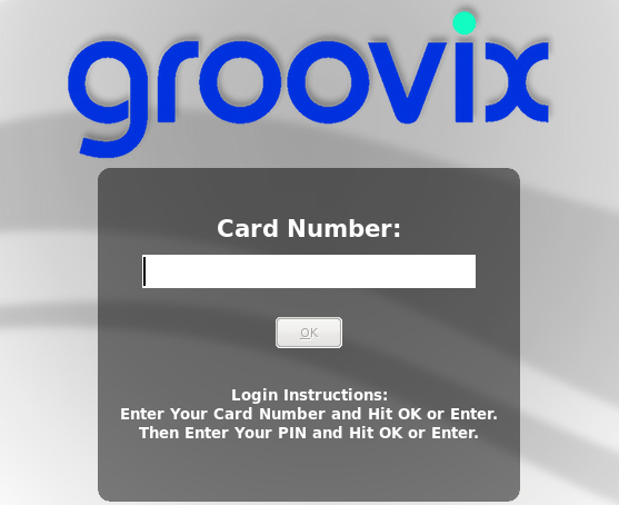 The Groovix log in screen